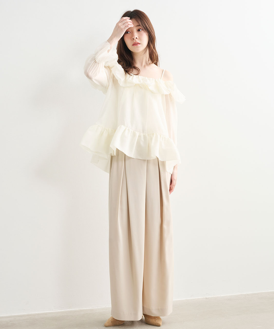 COCO DEAL「フロントタックセミワイドパンツ」|スラックス|