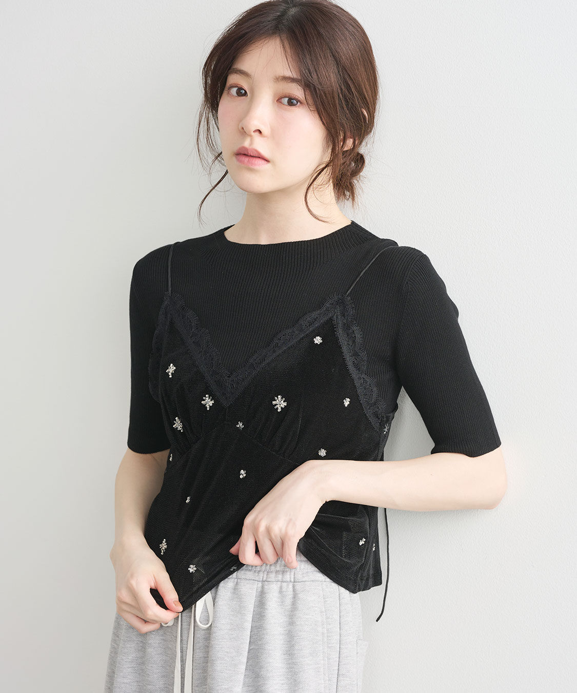 COCO DEAL「ビーズ刺繍シアーベロアキャミソール」|キャミソール|