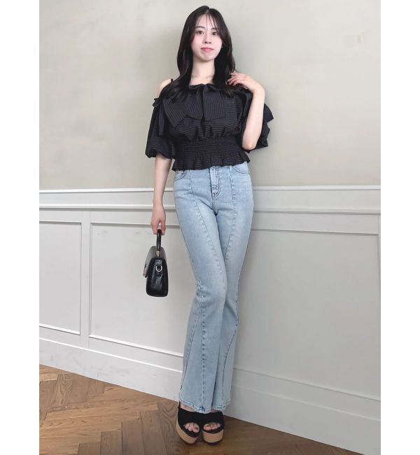 dazzlin「【WEB限定】ラインリボンシャーリングブラウス」|シャツ・ブラウス|
