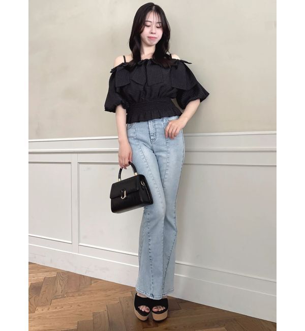 dazzlin「【WEB限定】ラインリボンシャーリングブラウス」|シャツ・ブラウス|