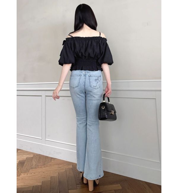 dazzlin「【WEB限定】ラインリボンシャーリングブラウス」|シャツ・ブラウス|