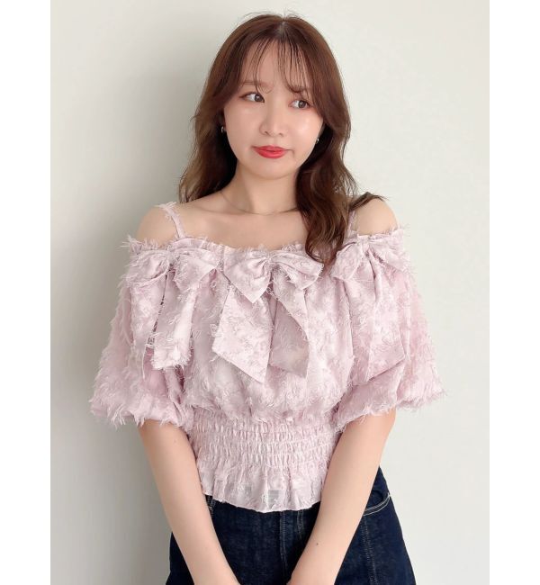 dazzlin「【WEB限定】ラインリボンシャーリングブラウス」|シャツ・ブラウス|ピンク