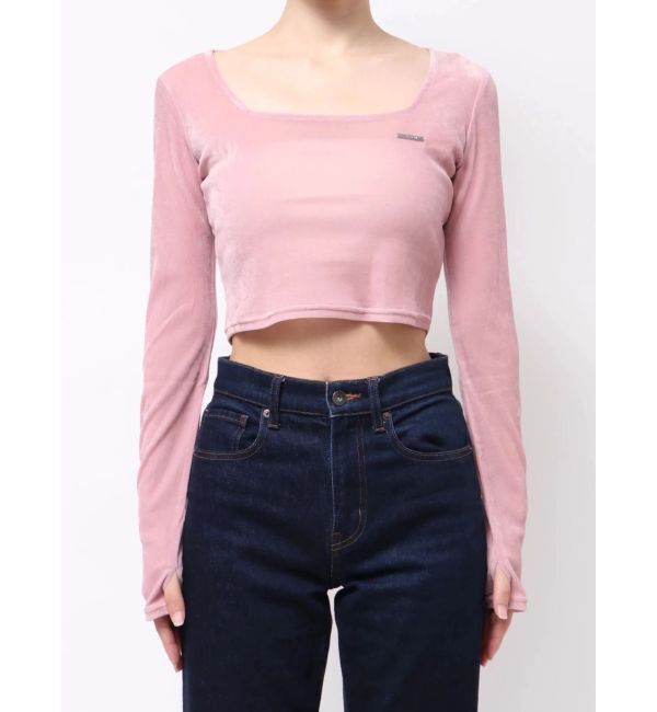 EMODA「シアーベロアプレートクロップトップ」|Tシャツ・カットソー|ピンク