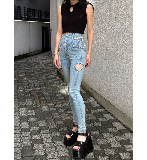 EMODA「【SNSで話題！】アートカットワークハイウエストパギンス」|デニム|