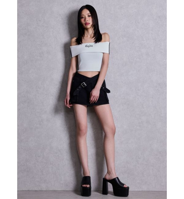 GYDA「Gyda bijouサイドラインオフショルショートTOPS」|Tシャツ・カットソー|