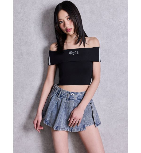 GYDA「Gyda bijouサイドラインオフショルショートTOPS」|Tシャツ・カットソー|