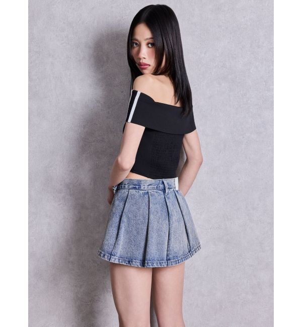 GYDA「Gyda bijouサイドラインオフショルショートTOPS」|Tシャツ・カットソー|