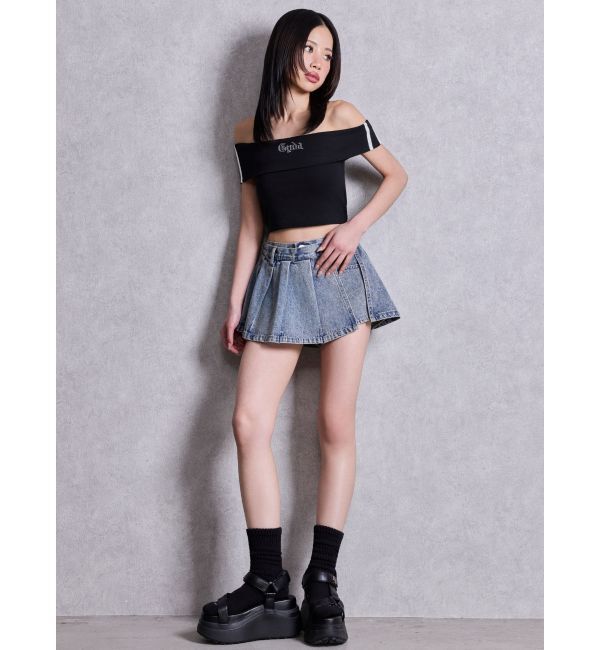 GYDA「Gyda bijouサイドラインオフショルショートTOPS」|Tシャツ・カットソー|