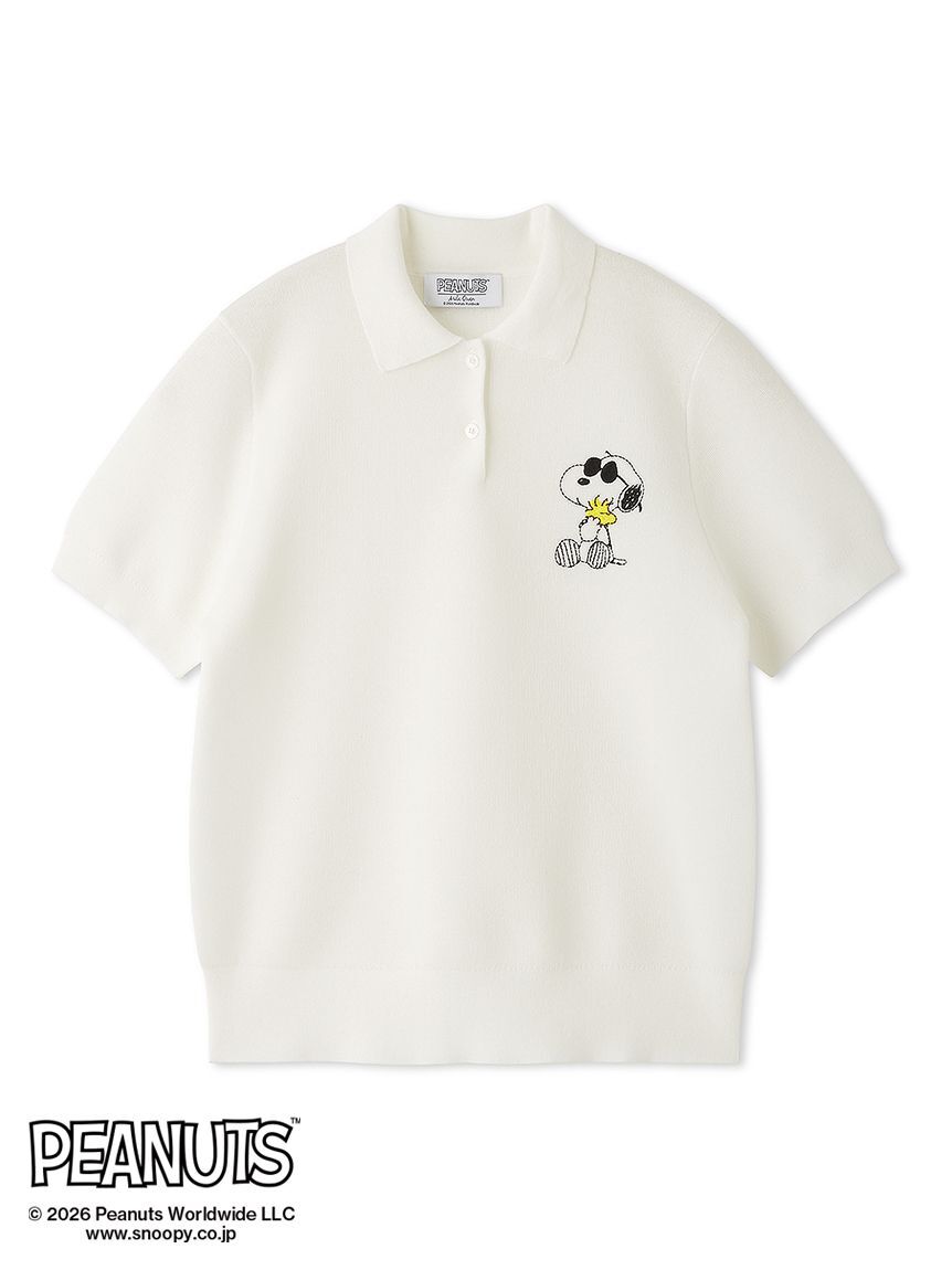Mila Owen「【PEANUTS】刺繍ポロニットトップス」|ポロシャツ|WHT