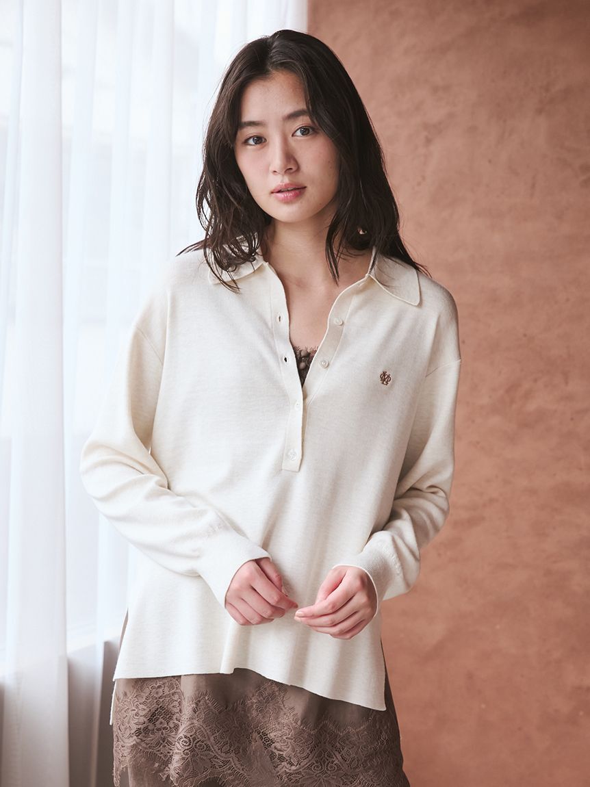 Mila Owen「シルク混スキッパーポロニット」|ポロシャツ|