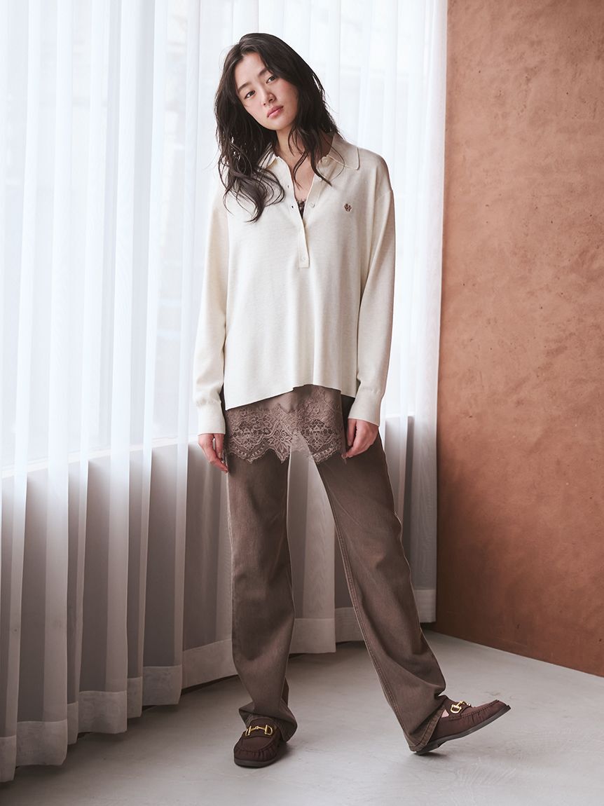 Mila Owen「シルク混スキッパーポロニット」|ポロシャツ|