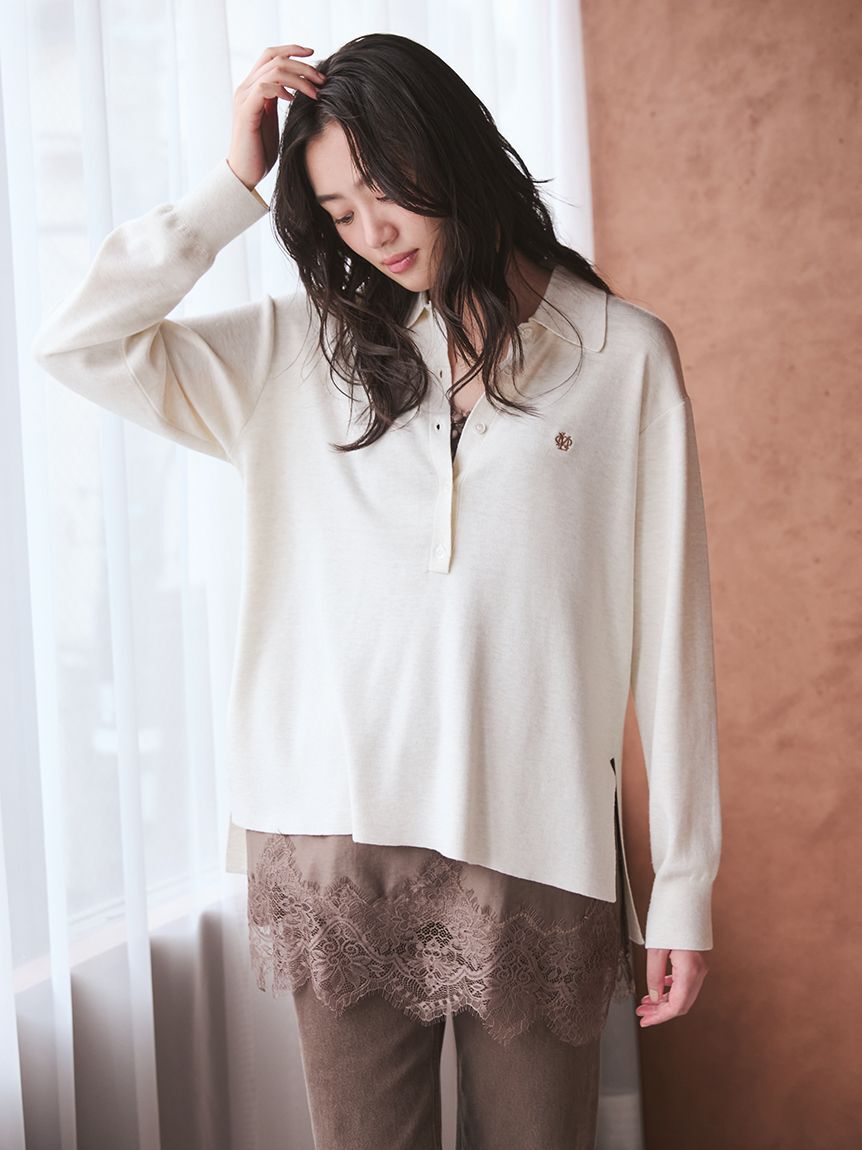 Mila Owen「シルク混スキッパーポロニット」|ポロシャツ|