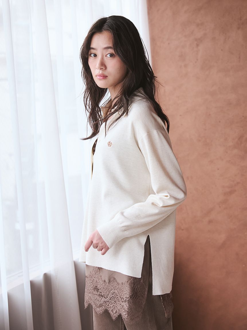 Mila Owen「シルク混スキッパーポロニット」|ポロシャツ|
