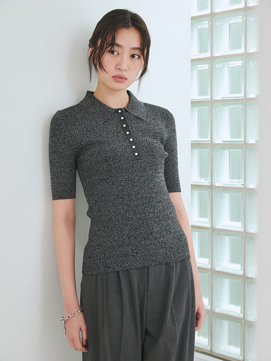 Mila Owen「シルクブレンドパール釦ポロニット」|ポロシャツ|