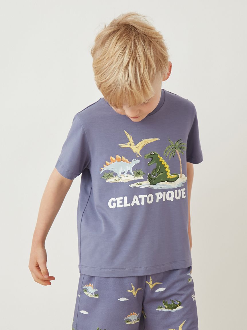 GELATO PIQUE KIDS & BABY「【KIDS】【接触冷感】スリーピングダイナソーワンポイントTシャツ」|ルームウェア|