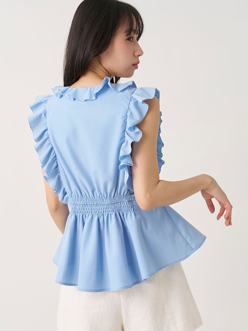 SNIDEL「【WEB限定カラーあり】フリルボウタイノースリブラウス」|シャツ・ブラウス|