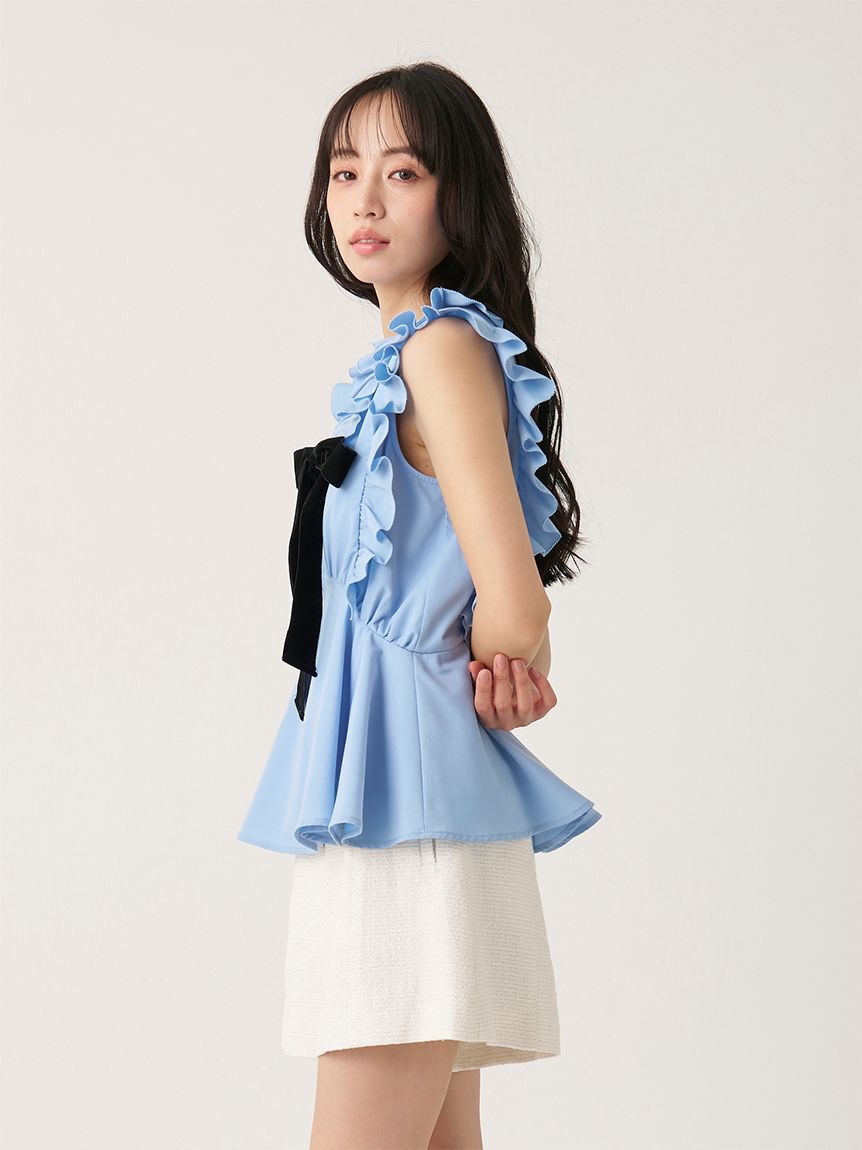 SNIDEL「【WEB限定カラーあり】フリルボウタイノースリブラウス」|シャツ・ブラウス|