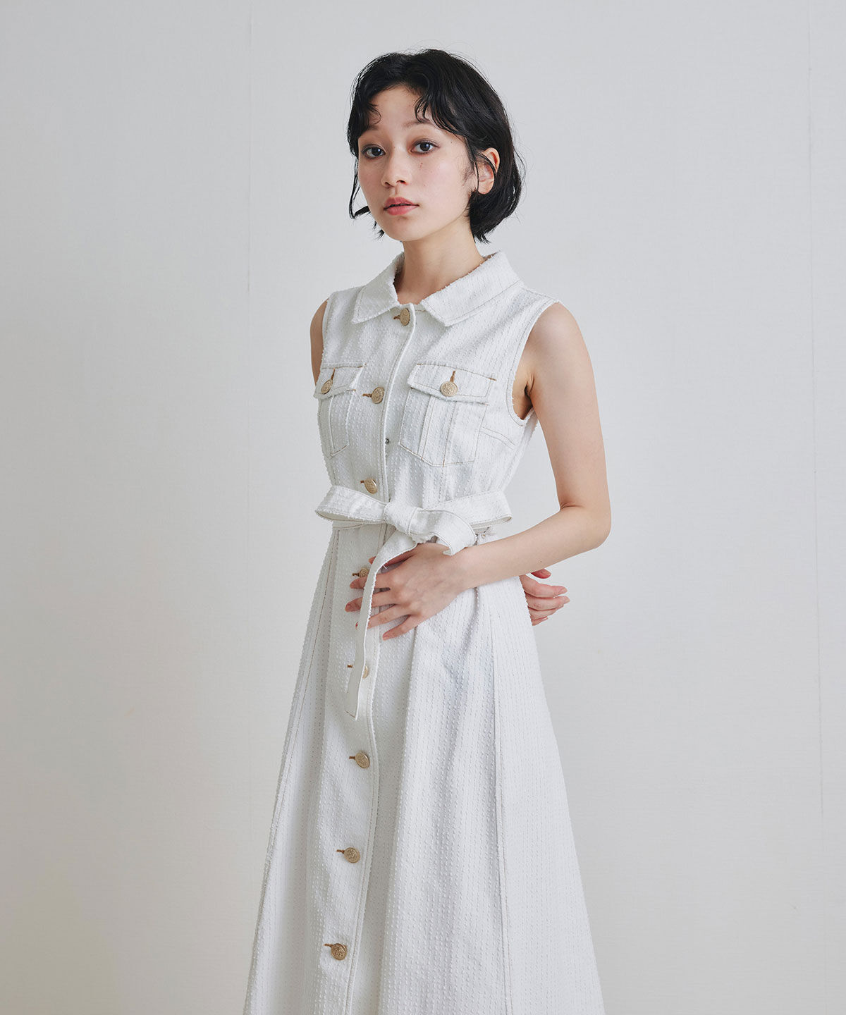 REDYAZEL「レーザーカットデニムロングシャツワンピース」|ワンピース|