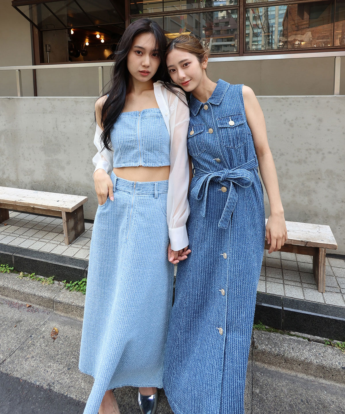 REDYAZEL「レーザーカットデニムロングシャツワンピース」|ワンピース|