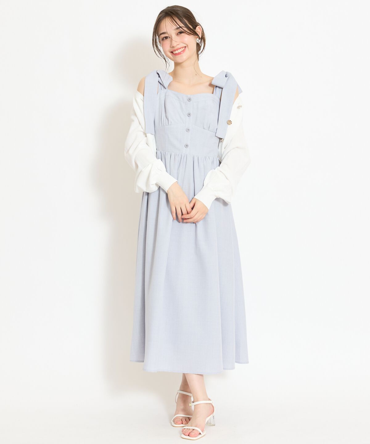 WILLSELECTION「リボンショルダーギャザーワンピース」|ワンピース|サックス