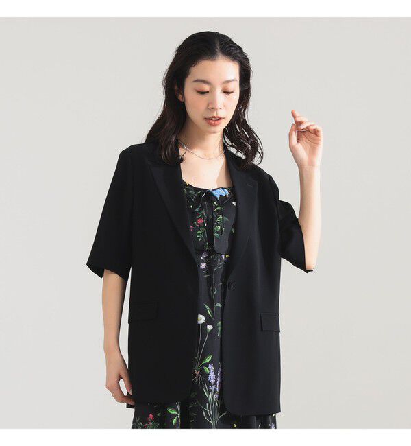 Demi-Luxe BEAMS 「シアー ハーフスリーブ ジャケット」|ダッフルコート|BLACK