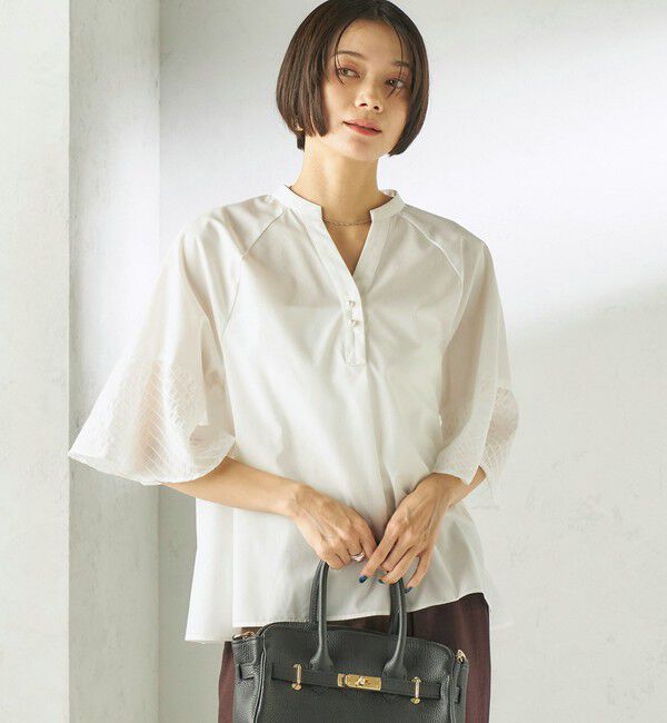 SHIPS for women「〈手洗い可能〉シアー ボーダー フレア スリーブ 半袖 ブラウス」|シャツ・ブラウス|