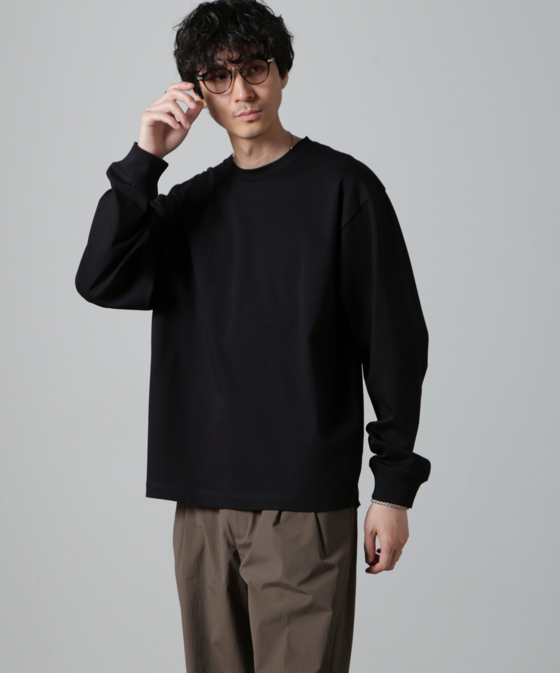 NANO universe「アンチスメル BIG クルーネックTシャツ 長袖」|Tシャツ・カットソー|ブラック