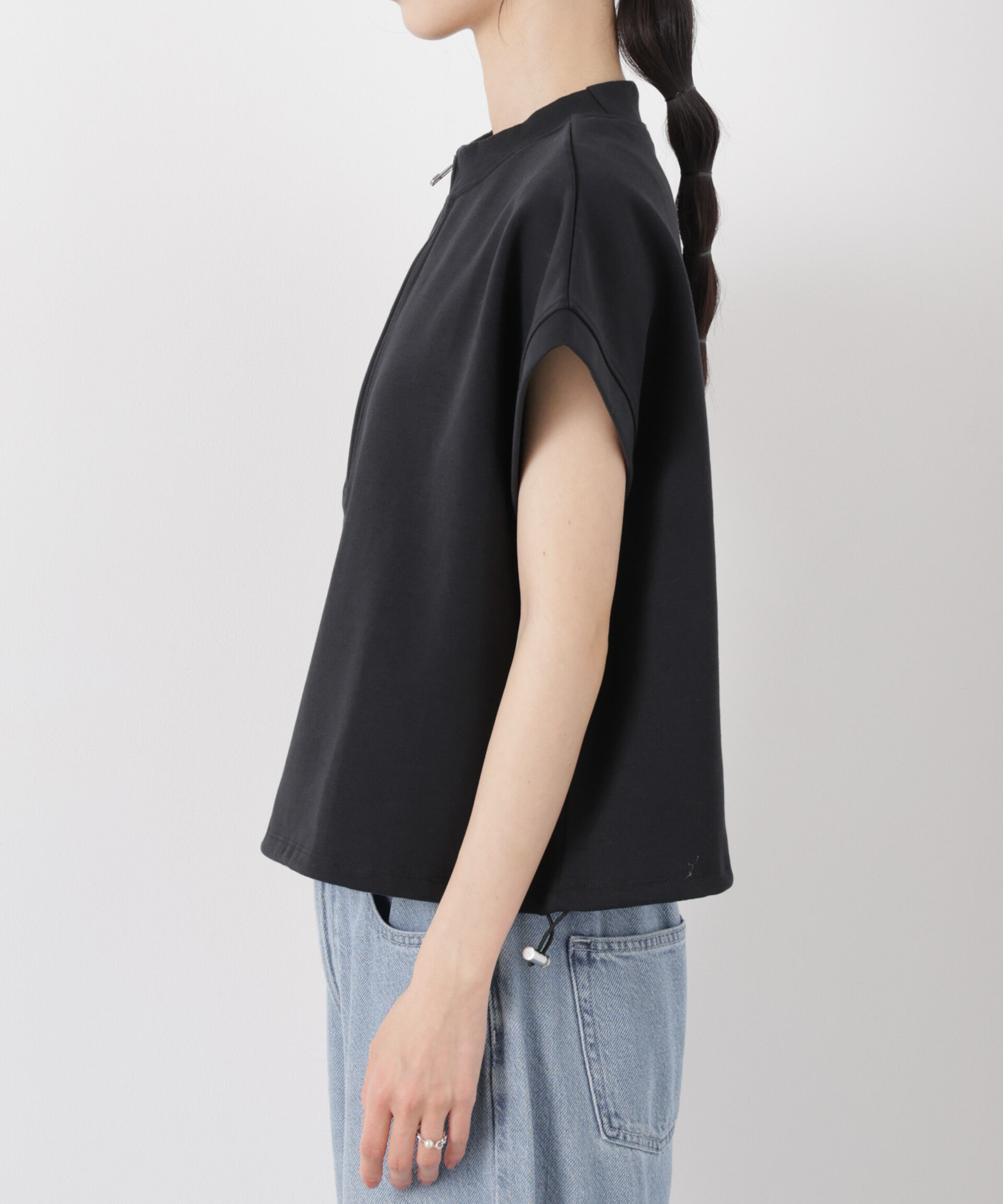 NANO universe「接触冷感ダンボールカットハーフジップトップス(セットアップ可)」|Tシャツ・カットソー|