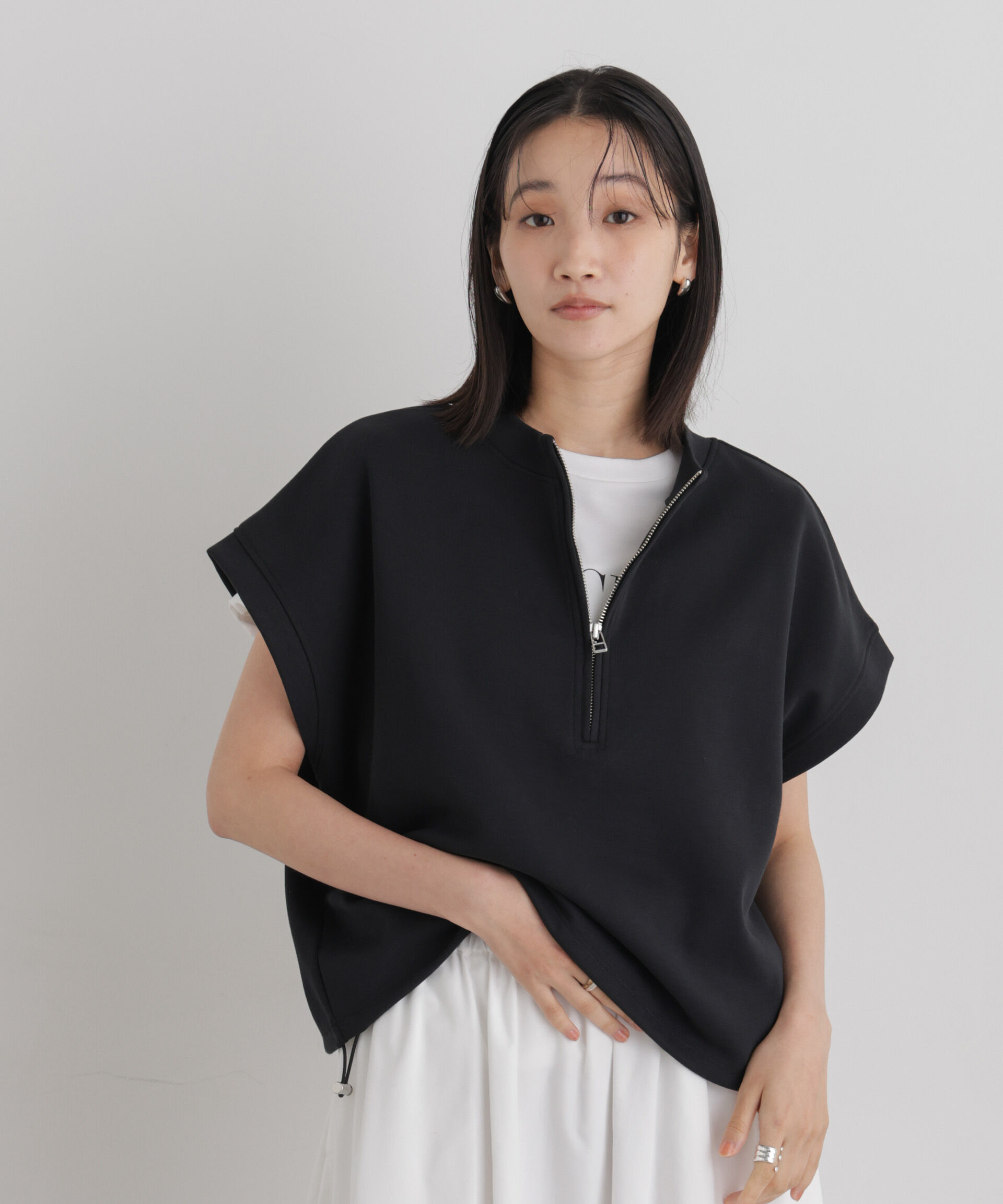 NANO universe「接触冷感ダンボールカットハーフジップトップス(セットアップ可)」|Tシャツ・カットソー|
