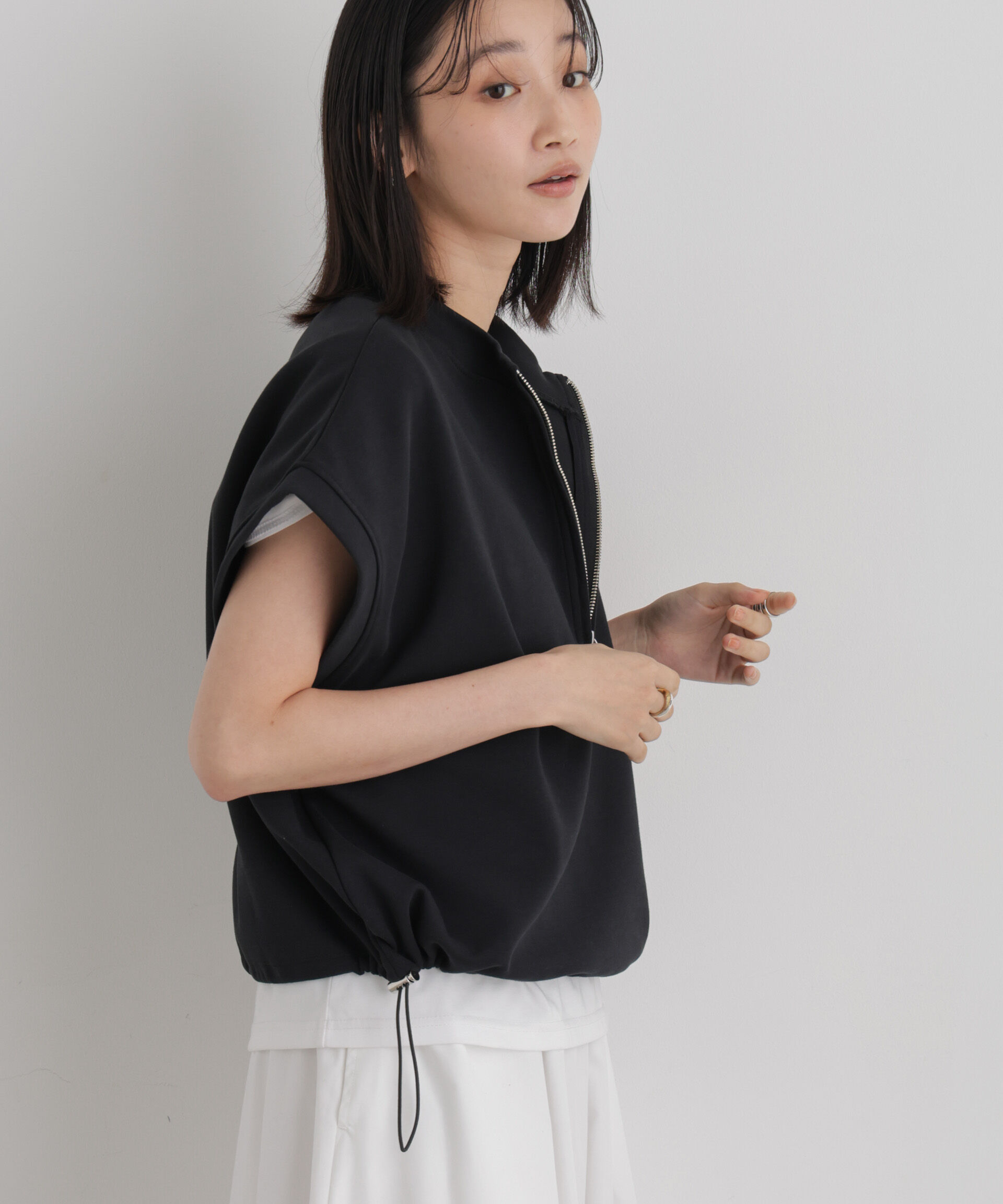 NANO universe「接触冷感ダンボールカットハーフジップトップス(セットアップ可)」|Tシャツ・カットソー|