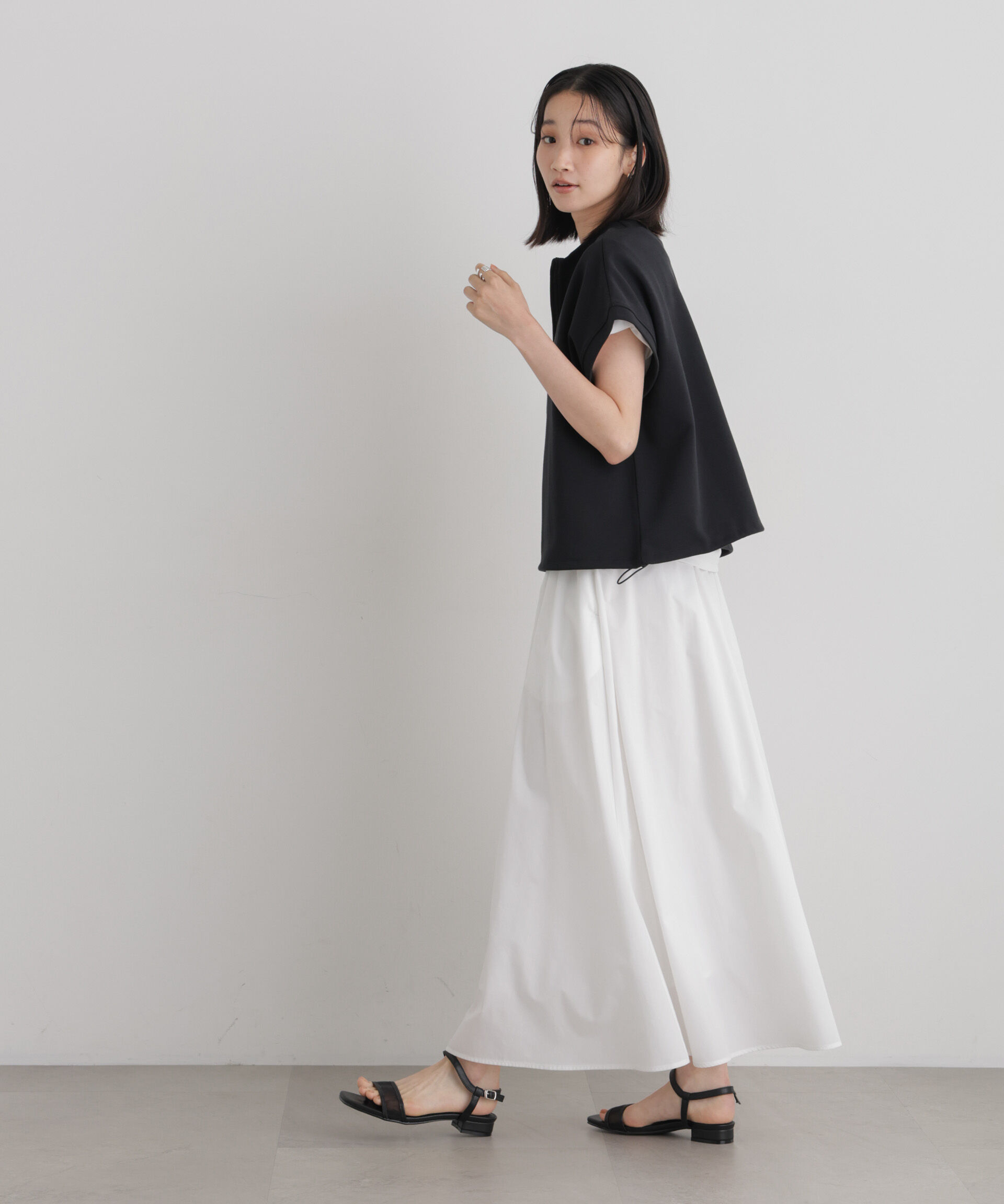 NANO universe「接触冷感ダンボールカットハーフジップトップス(セットアップ可)」|Tシャツ・カットソー|