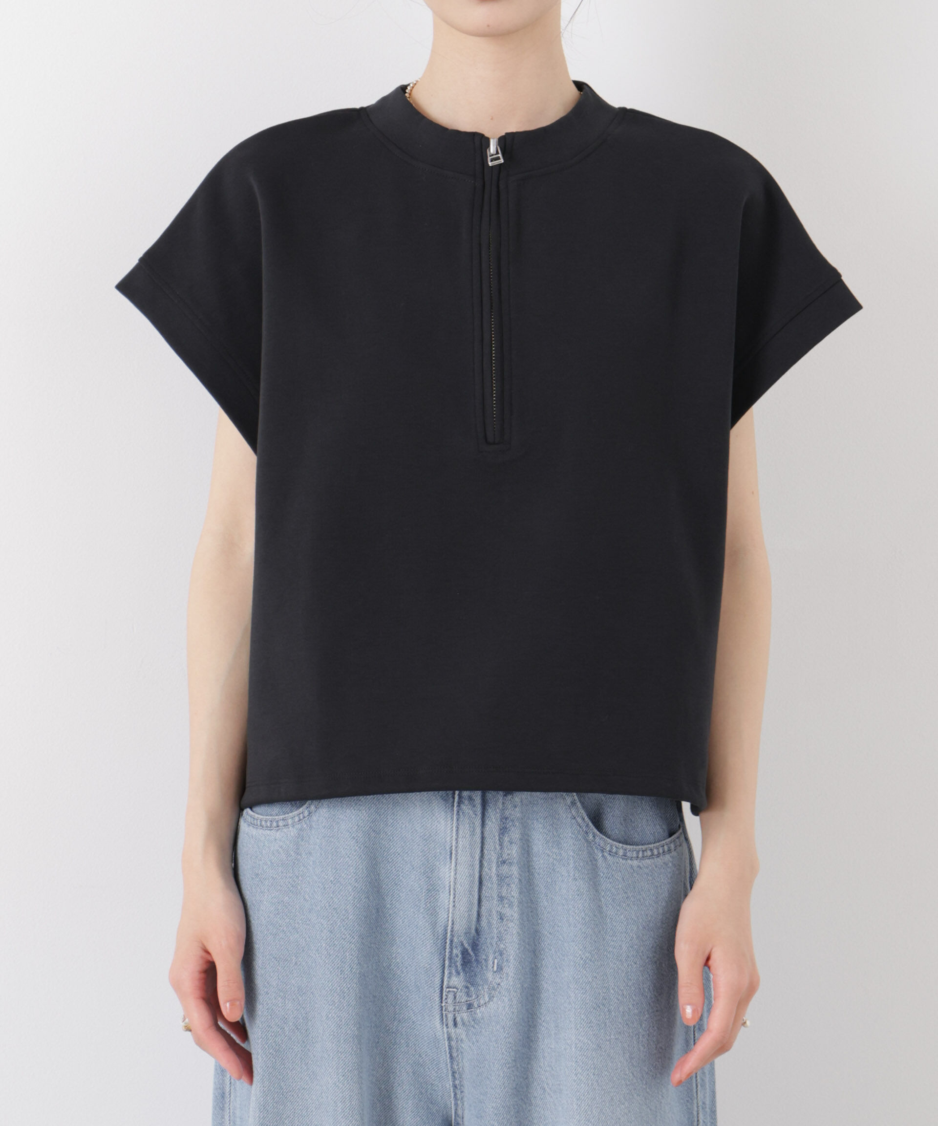 NANO universe「接触冷感ダンボールカットハーフジップトップス(セットアップ可)」|Tシャツ・カットソー|