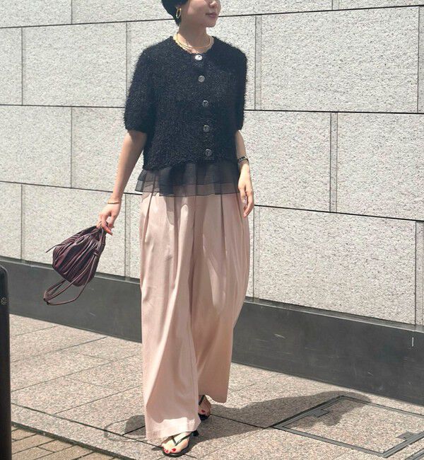 NOLLEY'S sophi「裾フリルキャミ付きファンシーヤーン5分袖カーディガン」|ニット・セーター|