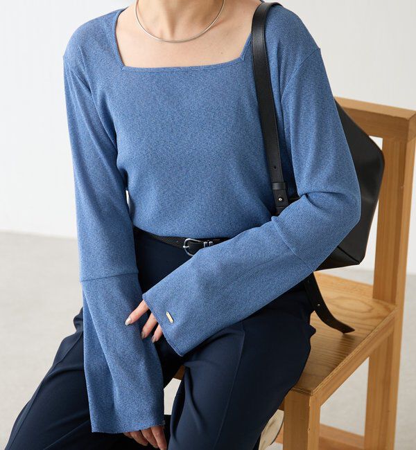  「【追加販売/1枚でもインナーでも着られる】シアーラメリブスクエアカットソー」|Tシャツ・カットソー|