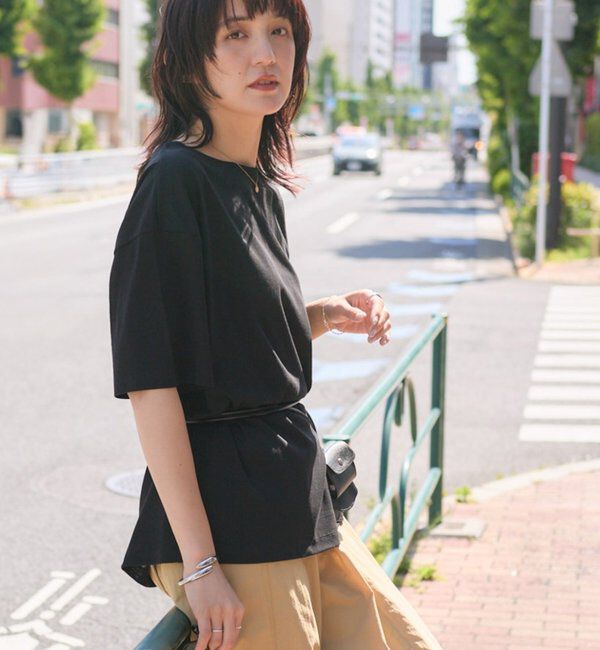  「【A・MONN】【吸水速乾/接触冷感】オープンネックTee」|Tシャツ・カットソー|ブラック
