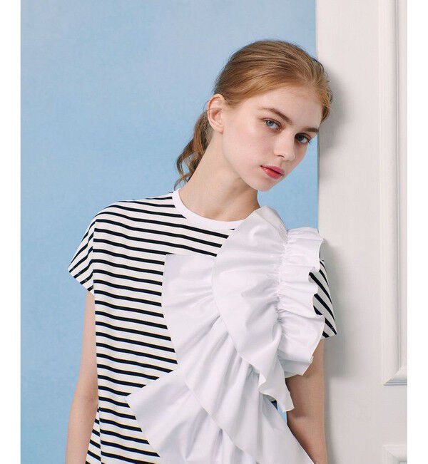 LOULOU WILLOUGHBY「【LOULOU WILLOUGHBY】ギャザーレイヤーTシャツ」|Tシャツ・カットソー|ブラック系