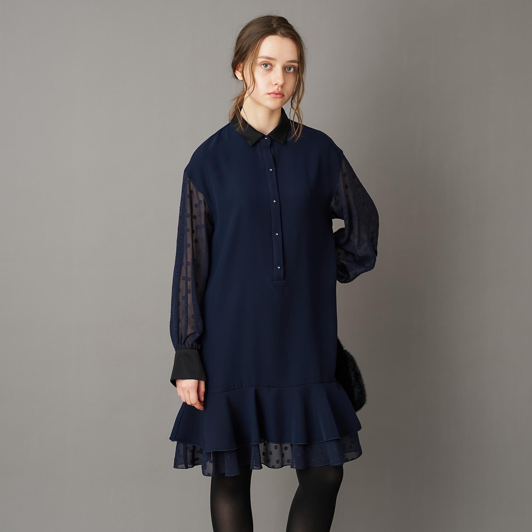 DRESSTERIOR「【ウォッシャブル】ダブルクロスボリュームスリーブミニワンピース」|ワンピース|