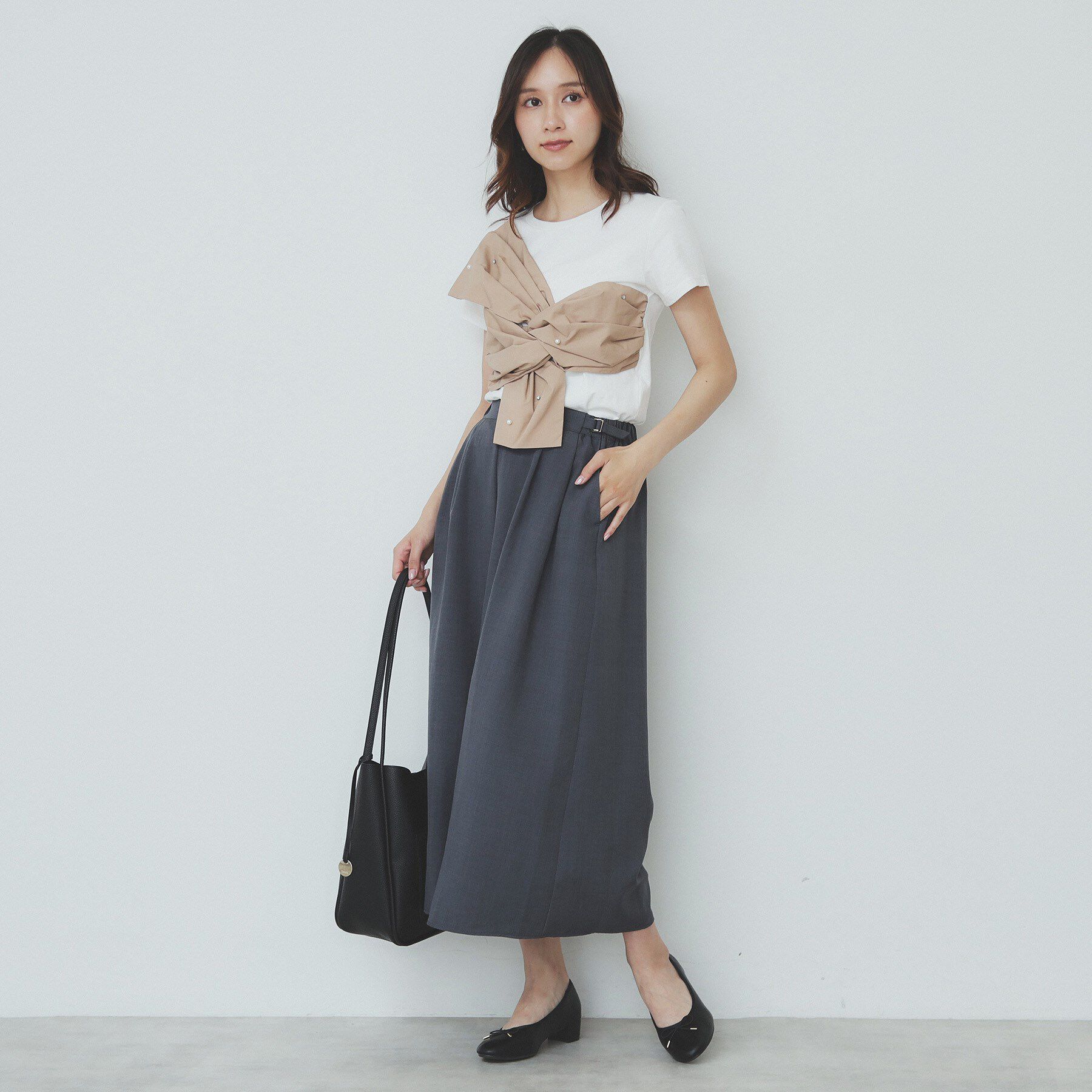 index「パール調アシメドッキングTシャツ【洗える／接触冷感】」|Tシャツ・カットソー|