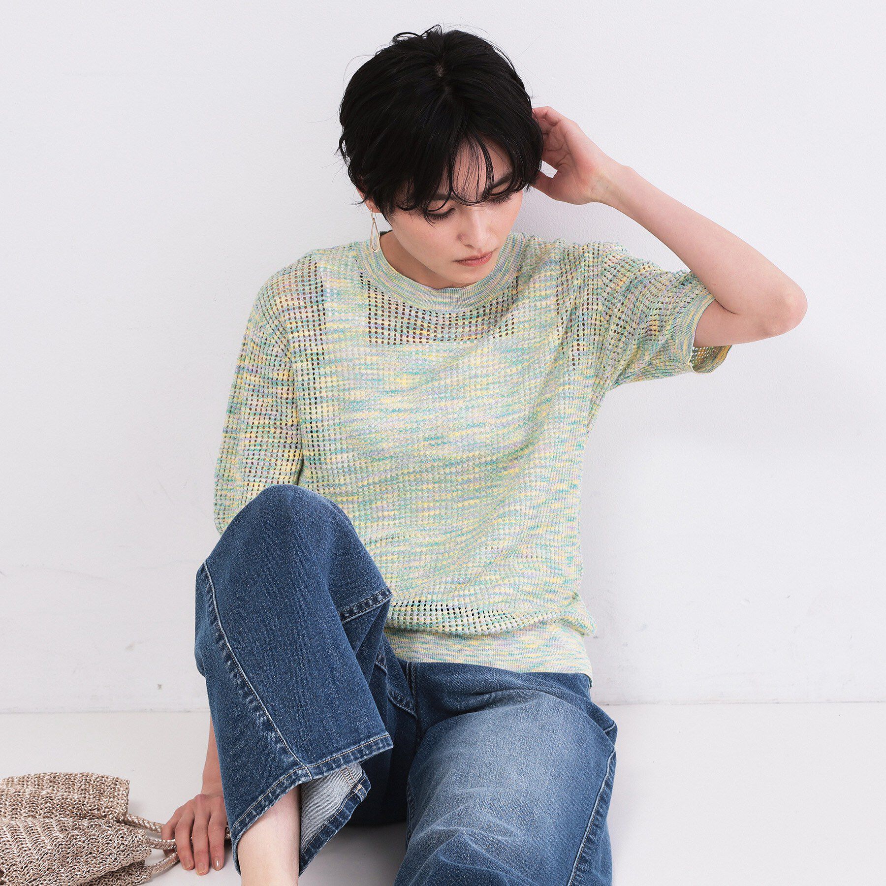 OPAQUE.CLIP「MIXメッシュニット【洗濯機OK/抗ピル】」|ニット・セーター|グリーン(422)
