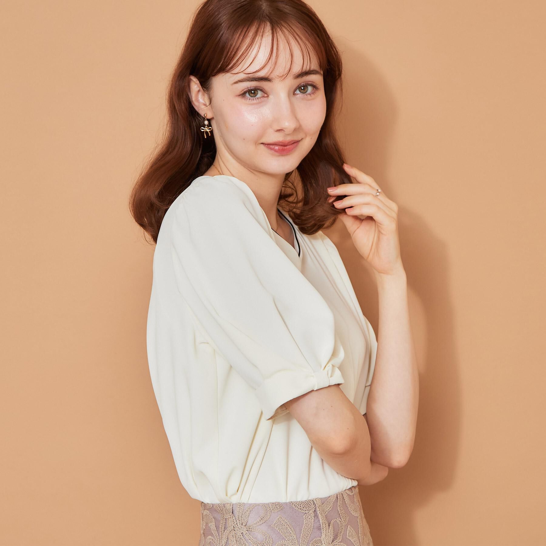 Couture broach「【洗える】袖リボンデザイン ハートネック ブラウス」|シャツ・ブラウス|