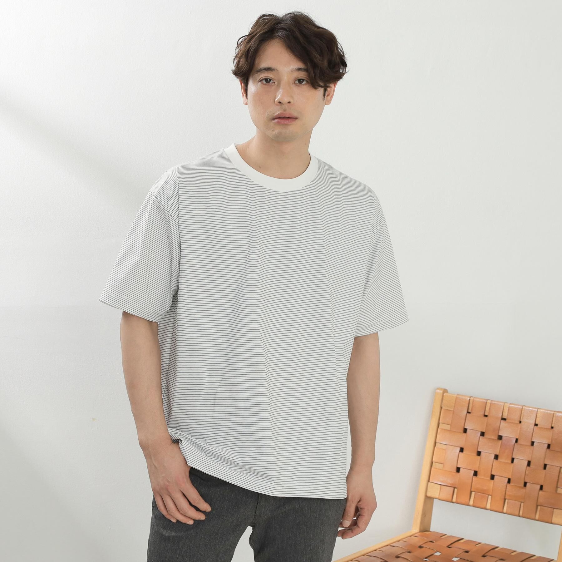 THE SHOP TK「パーフェクテックボーダー 半袖Tシャツ 吸水速乾／洗濯機OK」|Tシャツ・カットソー|
