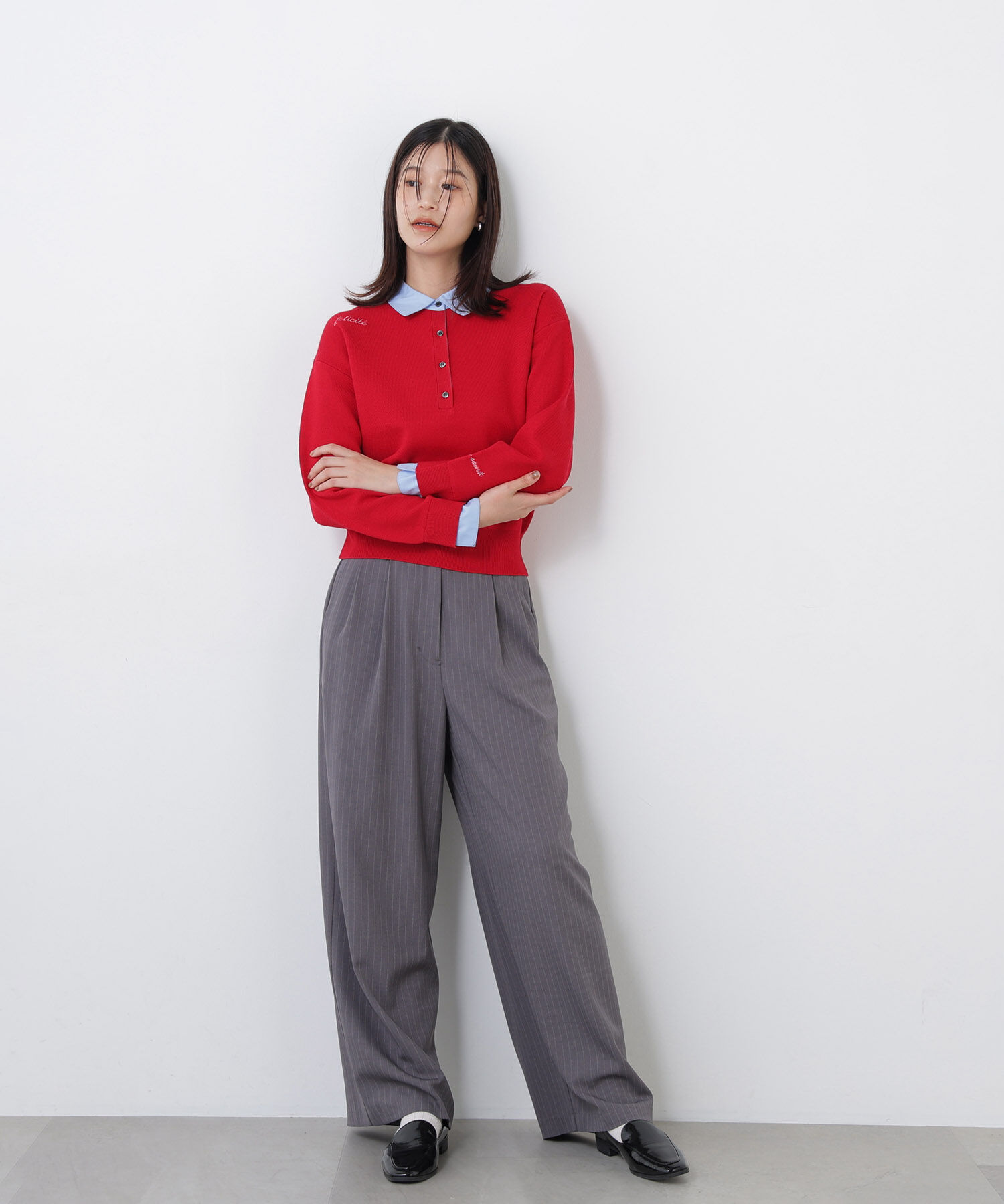  「〈N.〉シャツカラーロゴ刺繍ニット」|ニット・セーター|