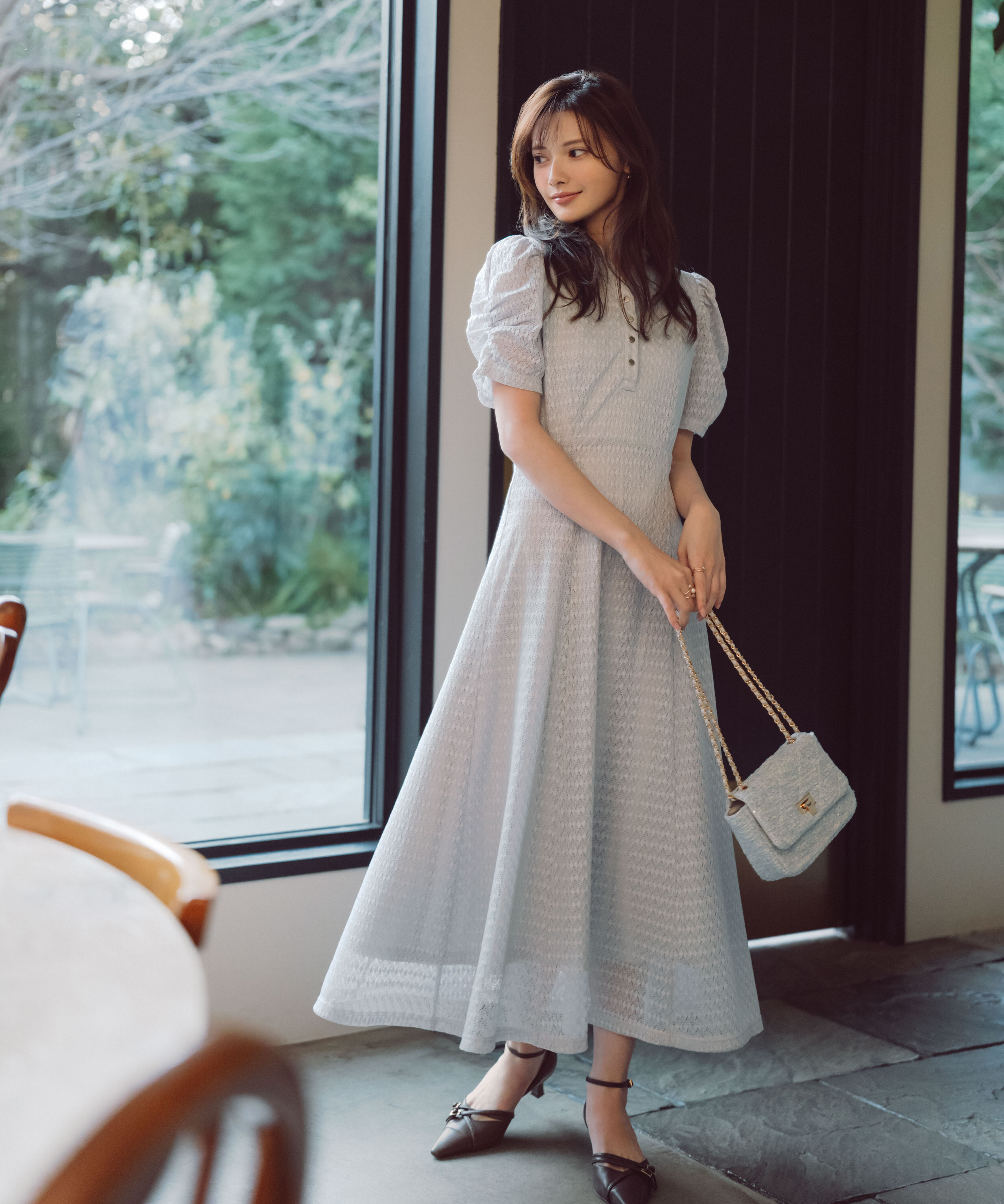PROPORTION BODY DRESSING「ストレッチレース襟付きワンピース　26SS」|ワンピース|グレー