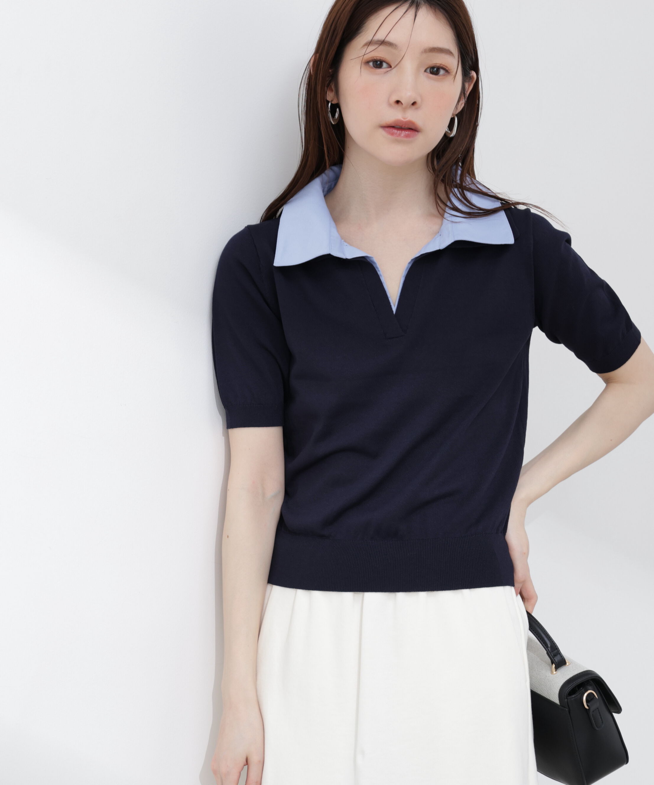 PROPORTION BODY DRESSING「〈a/mie〉レイヤード風ポロニット 26SS」|カーディガン|