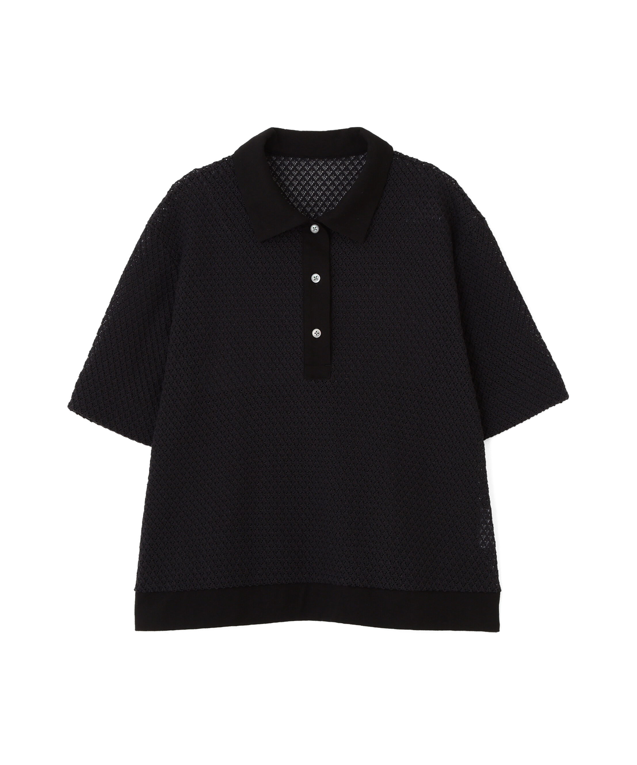  「◆≪清涼アイテム / 洗える≫ リーフ格子レース　ポロＴシャツ」|Tシャツ・カットソー|