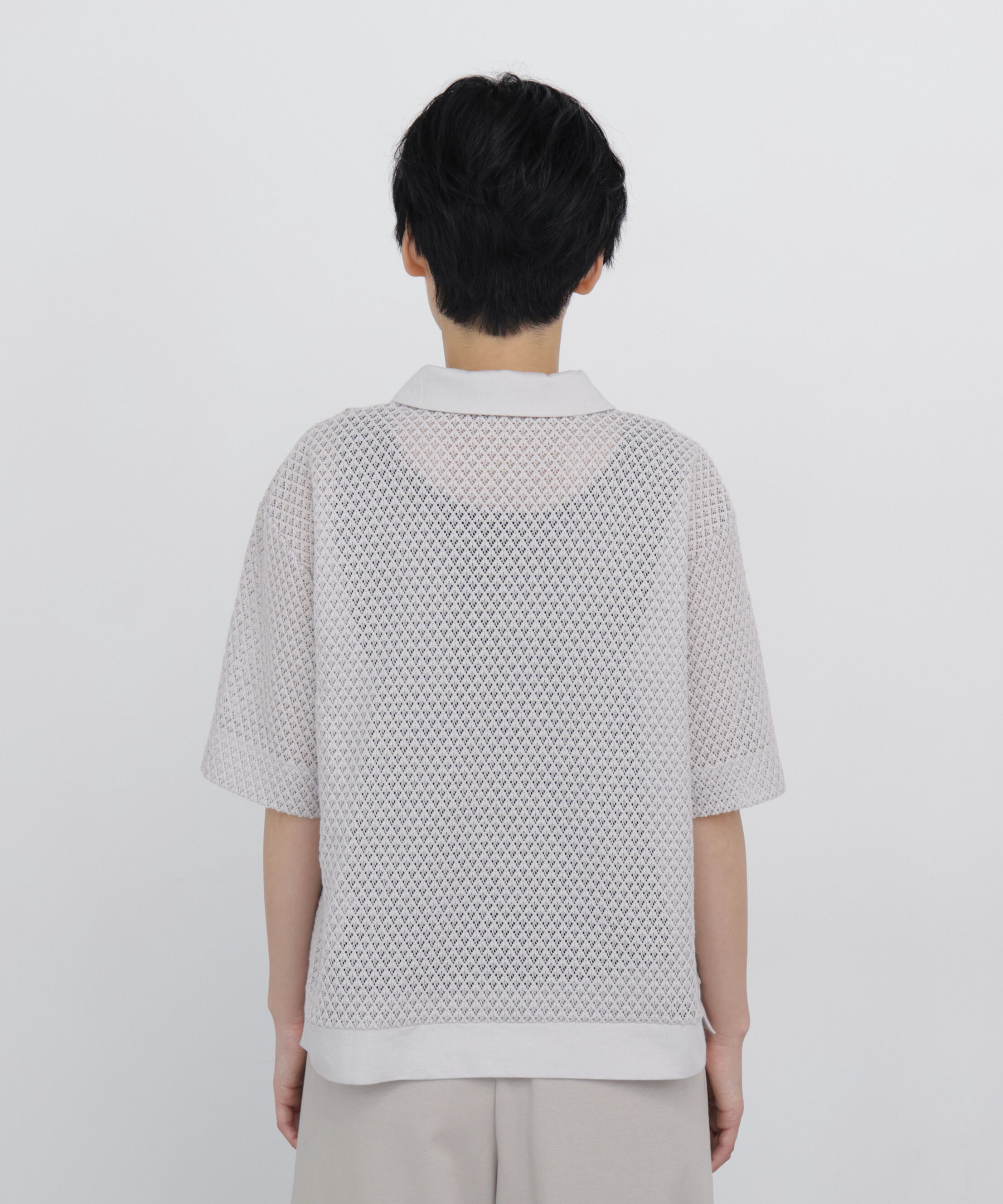  「◆≪清涼アイテム / 洗える≫ リーフ格子レース　ポロＴシャツ」|Tシャツ・カットソー|
