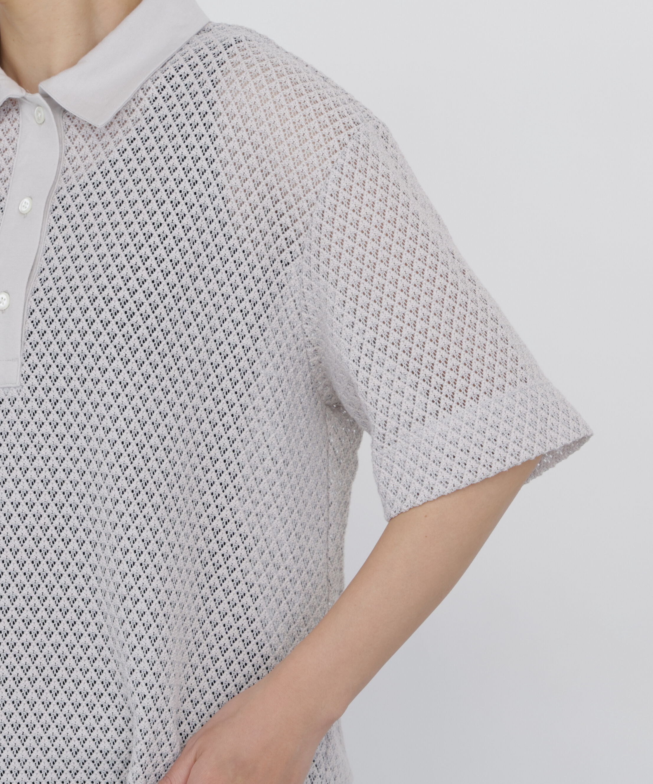 「◆≪清涼アイテム / 洗える≫ リーフ格子レース　ポロＴシャツ」|Tシャツ・カットソー|