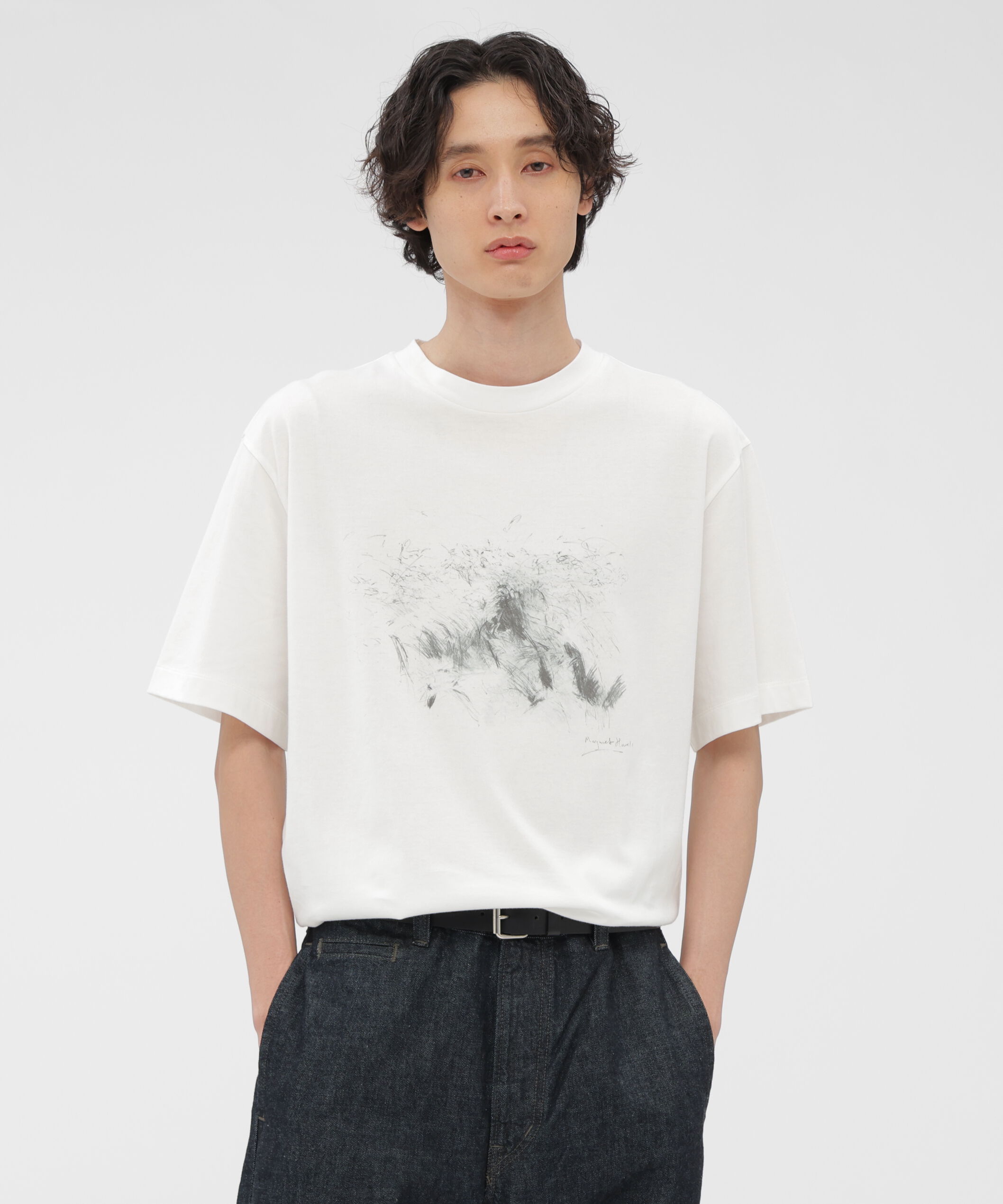 MARGARET HOWELL「LANDSCAPE PRINT COTTON JERSEY TOP」|Tシャツ・カットソー|WHITE