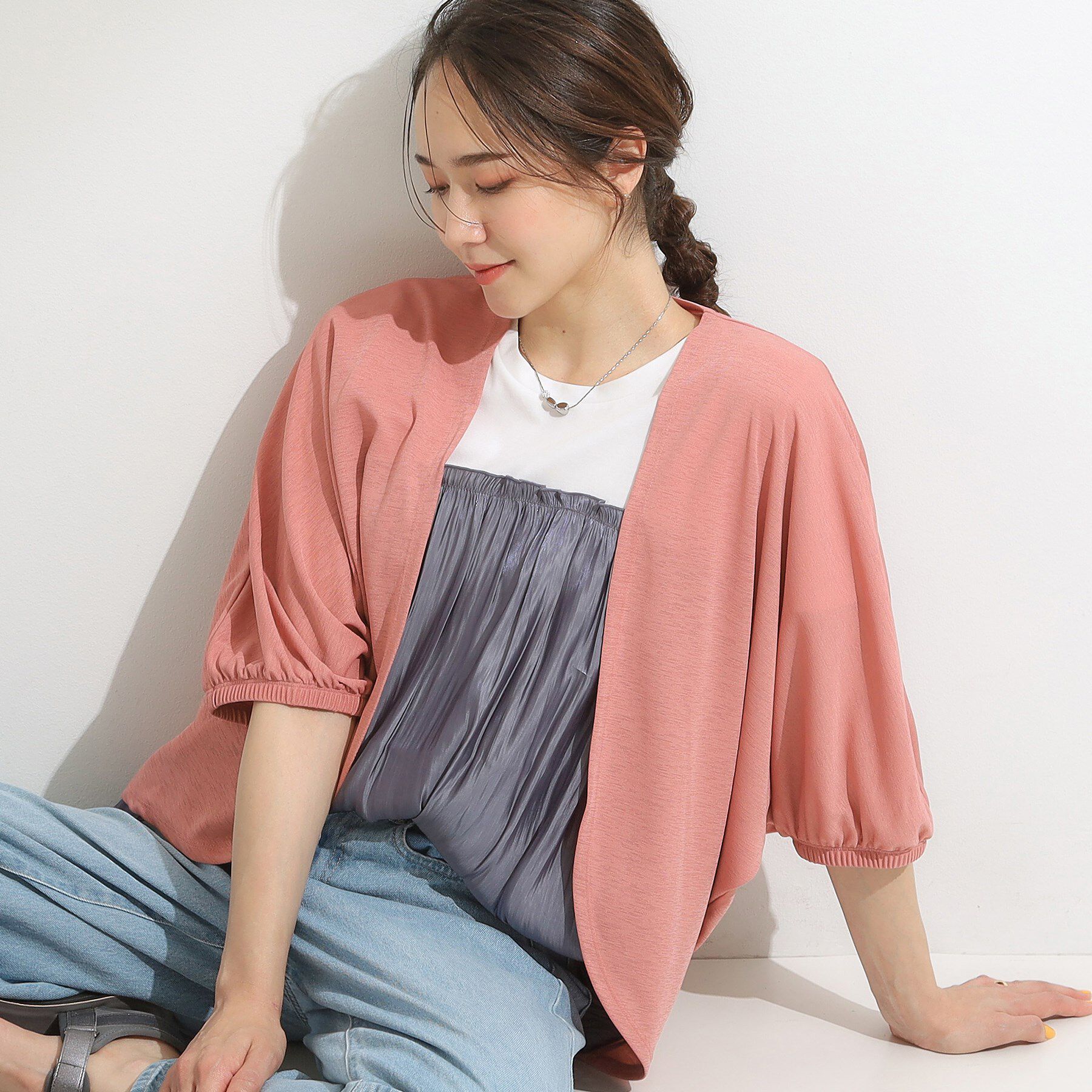 SHOO･LA･RUE「【UV/さらさらタッチ】女性らしさ漂う 5分袖ボレロカーディガン」|カーディガン|ピンク(072)