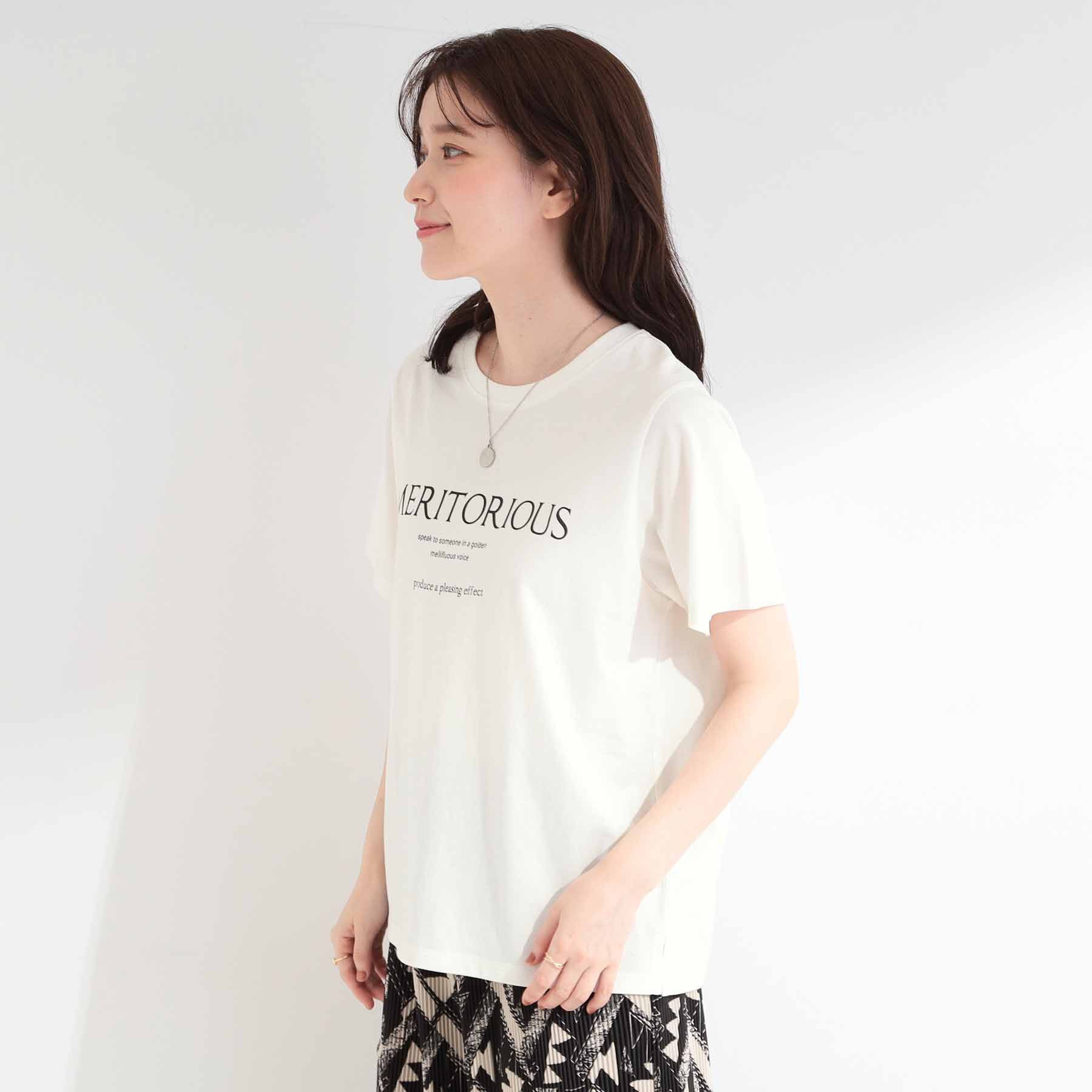 SHOO･LA･RUE「【ひんやり/S-LL/洗濯機可】真夏に着たい 大人のベーシックカラープリントTシャツ」|Tシャツ・カットソー|